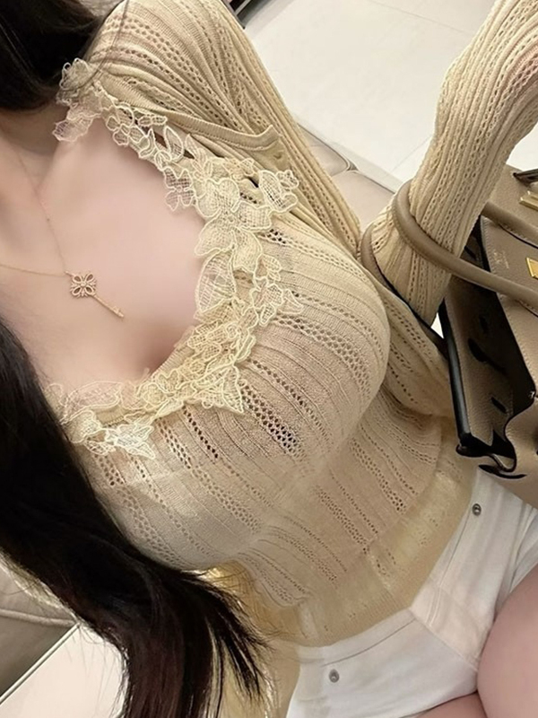 Ensemble cardigan à bretelles  - Elastic Lace Trim avis et prix